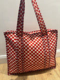 Red and white gingham large tote bag