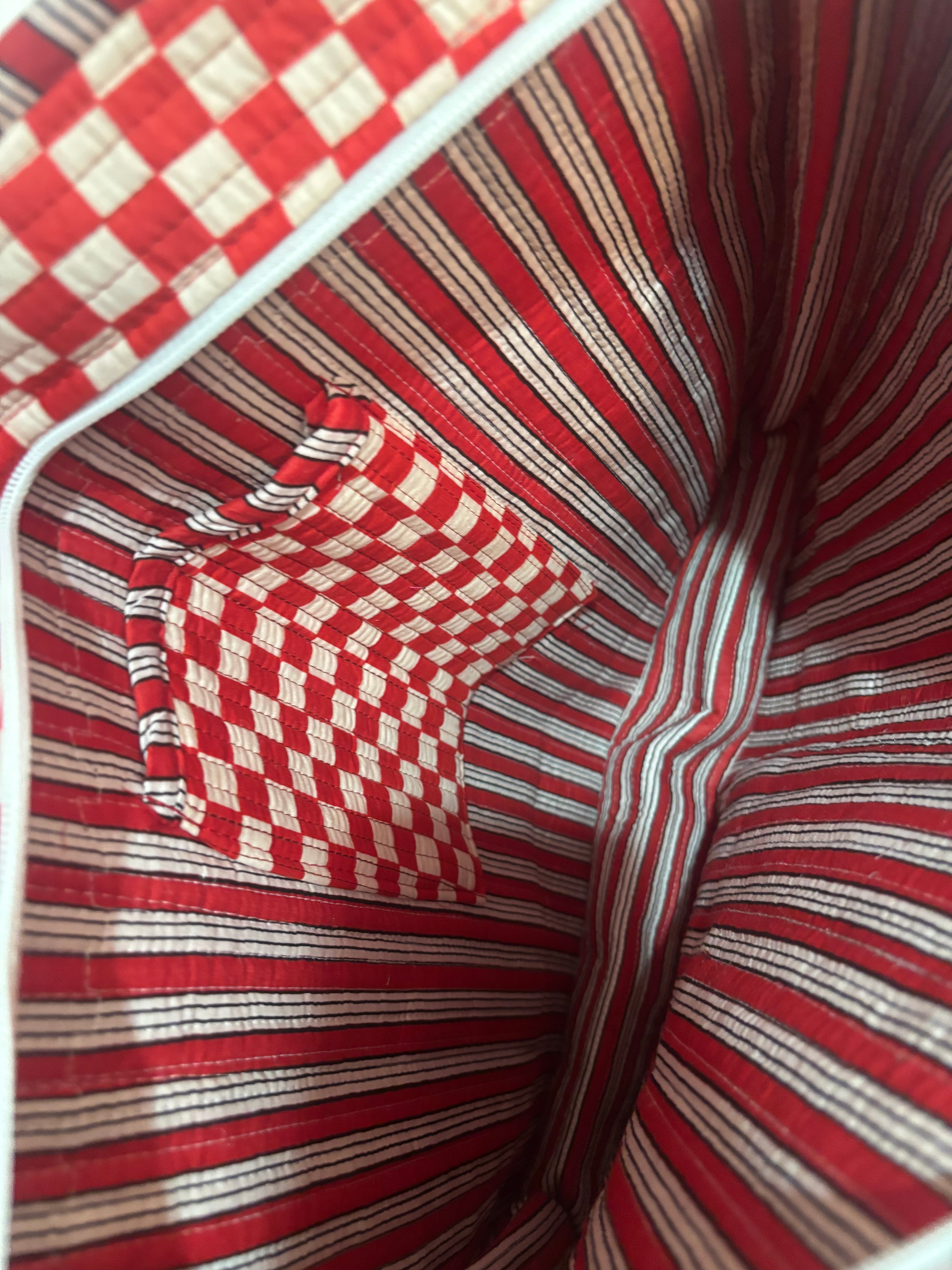 Red and white gingham large tote bag