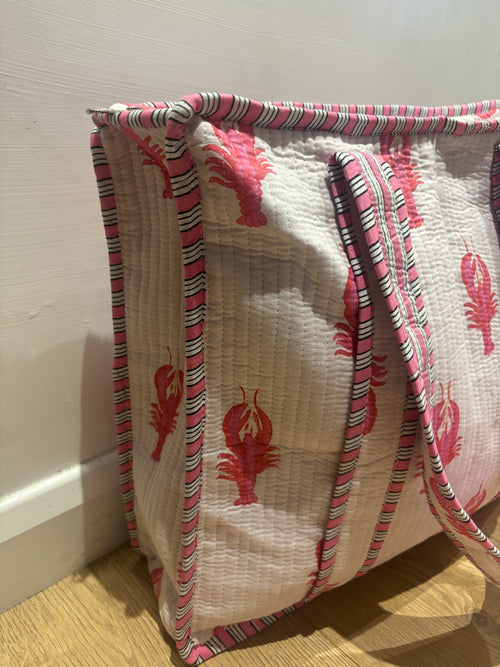 Light pink lobster large tote bag