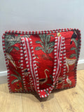 Red tropical large tote bag