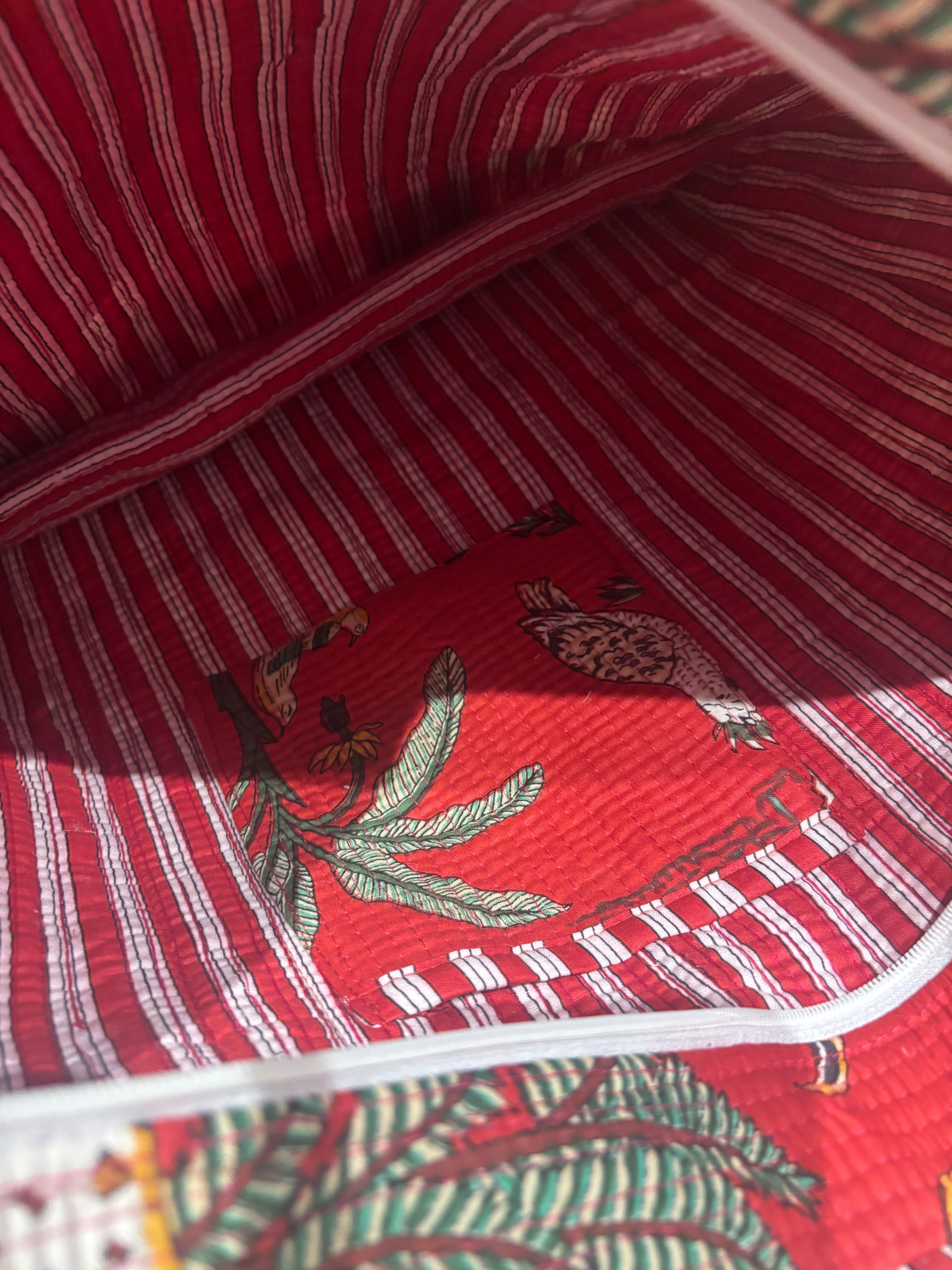 Red tropical large tote bag